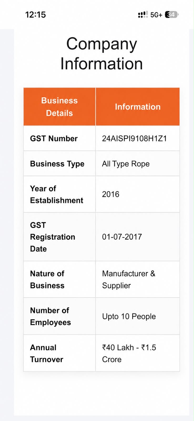 ISMAIL ENTERPRISE BALIYANA ROPE Company Information – GST, business type, establishment year and business details.